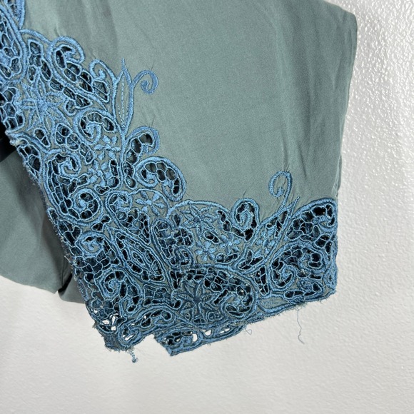 Novica Rayon Crop Pants Elastic Waist Lace Hem Pockets Relaxed Casual Green XL - Picture 7 of 10